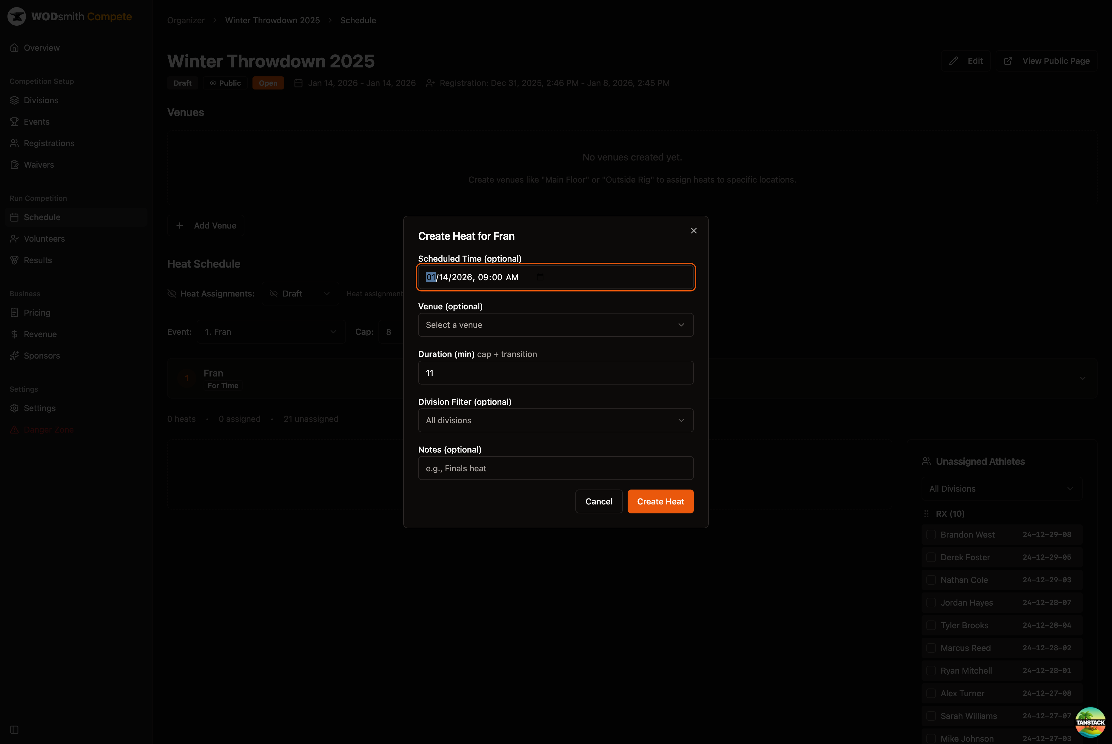 Create heat dialog