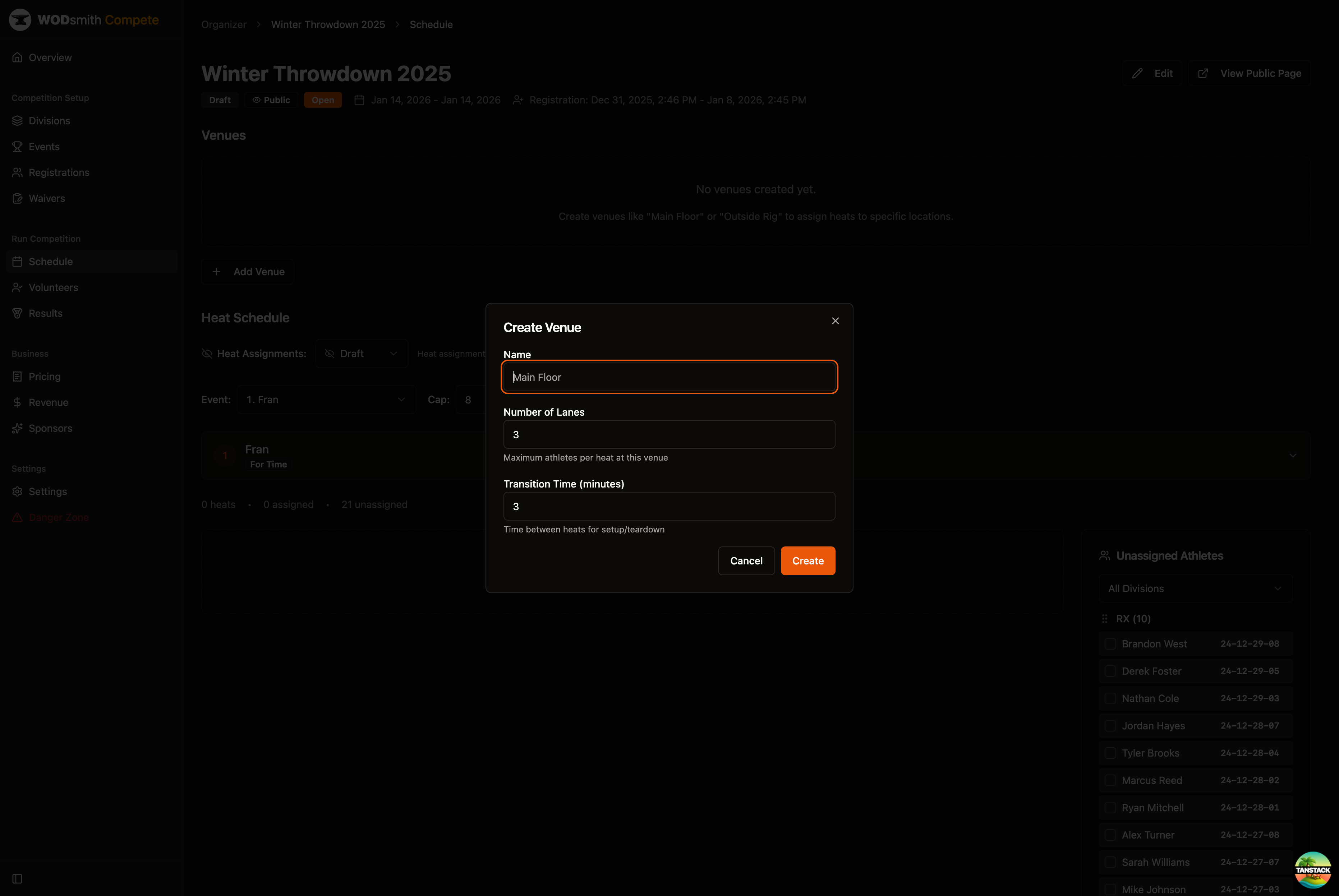 Create venue dialog