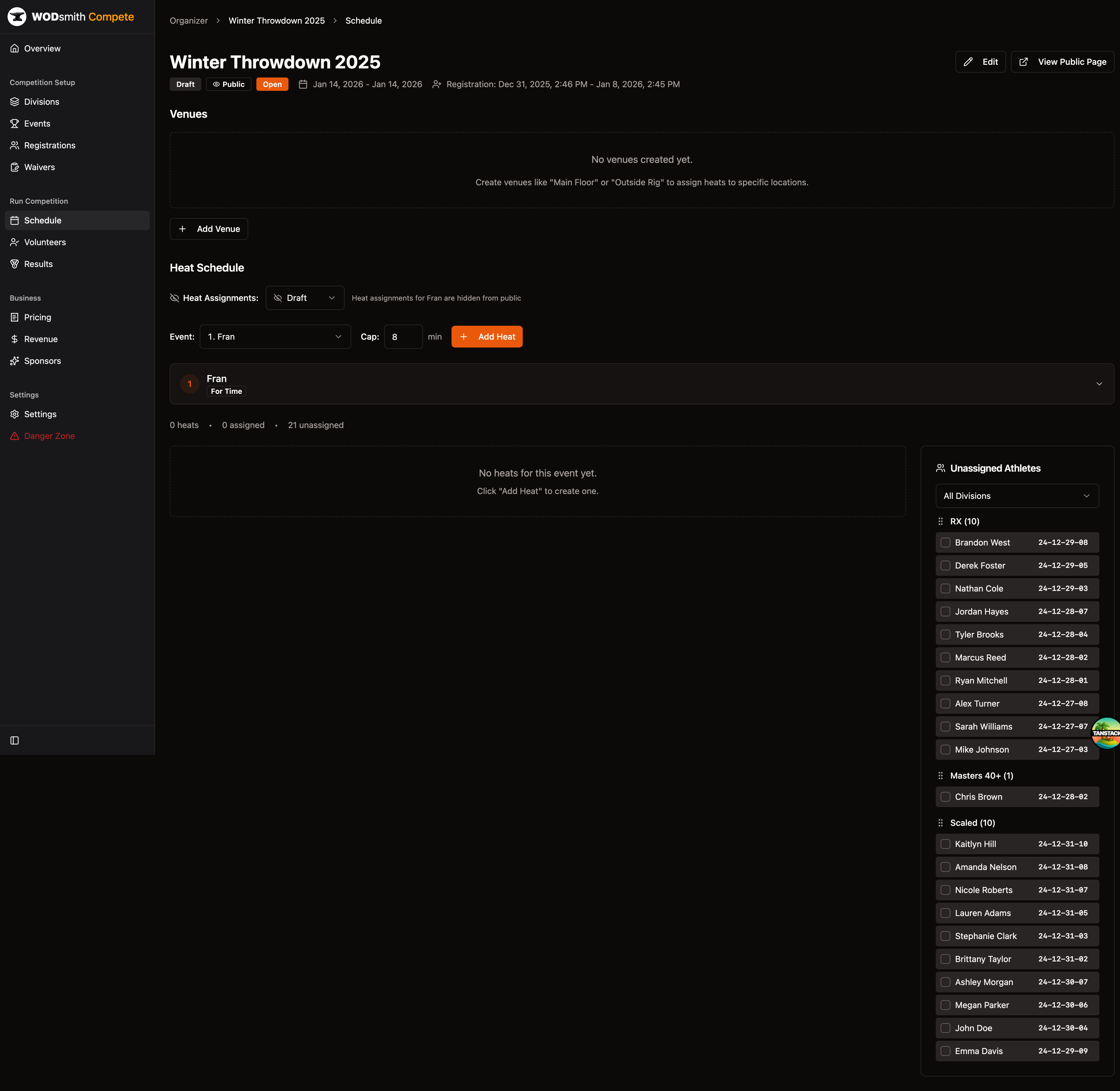 Schedule page overview