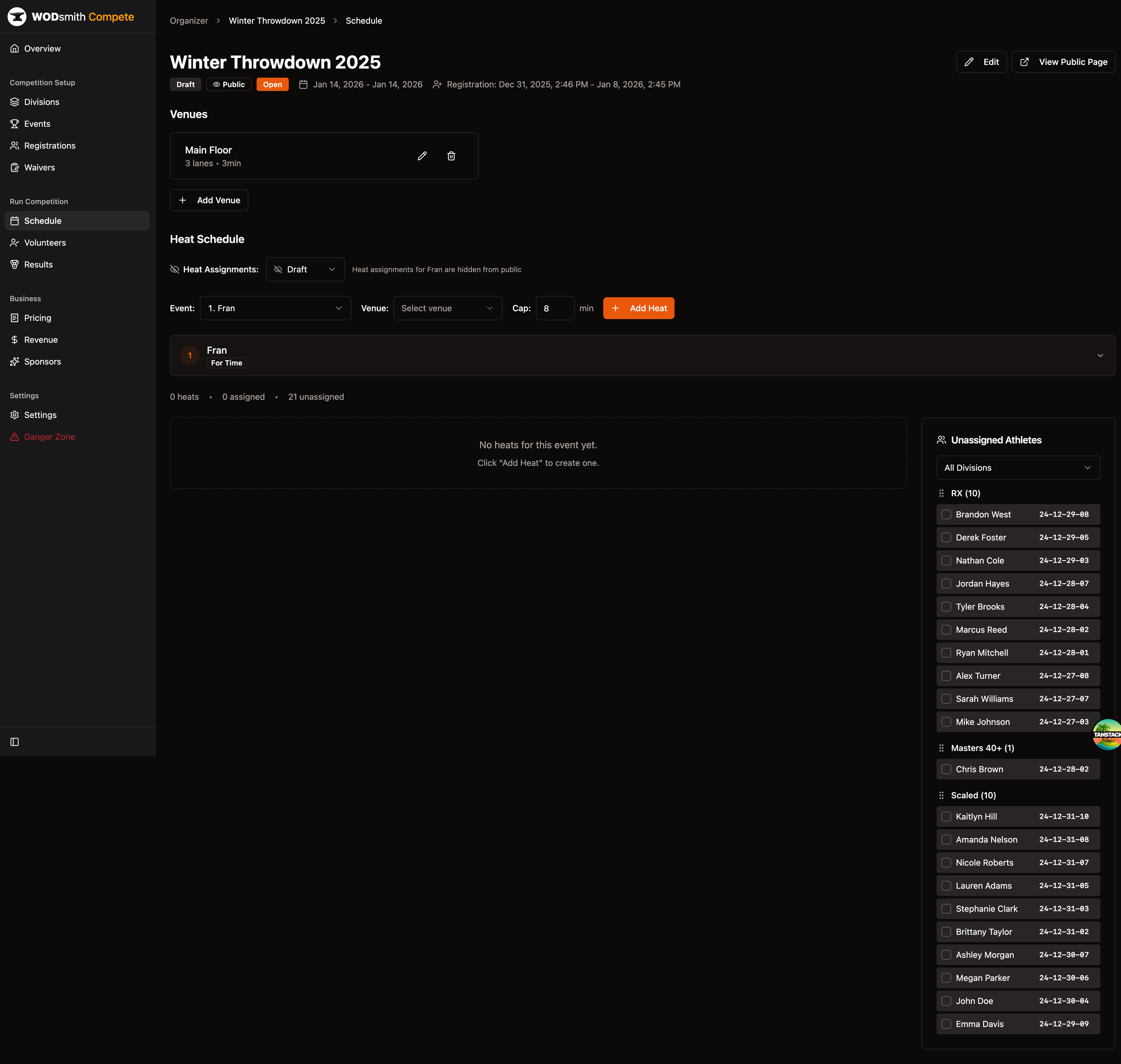 Schedule with venue created