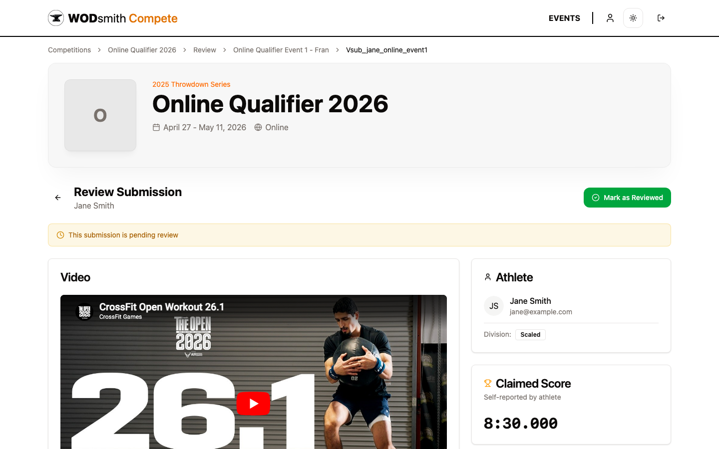 Submission detail with embedded video