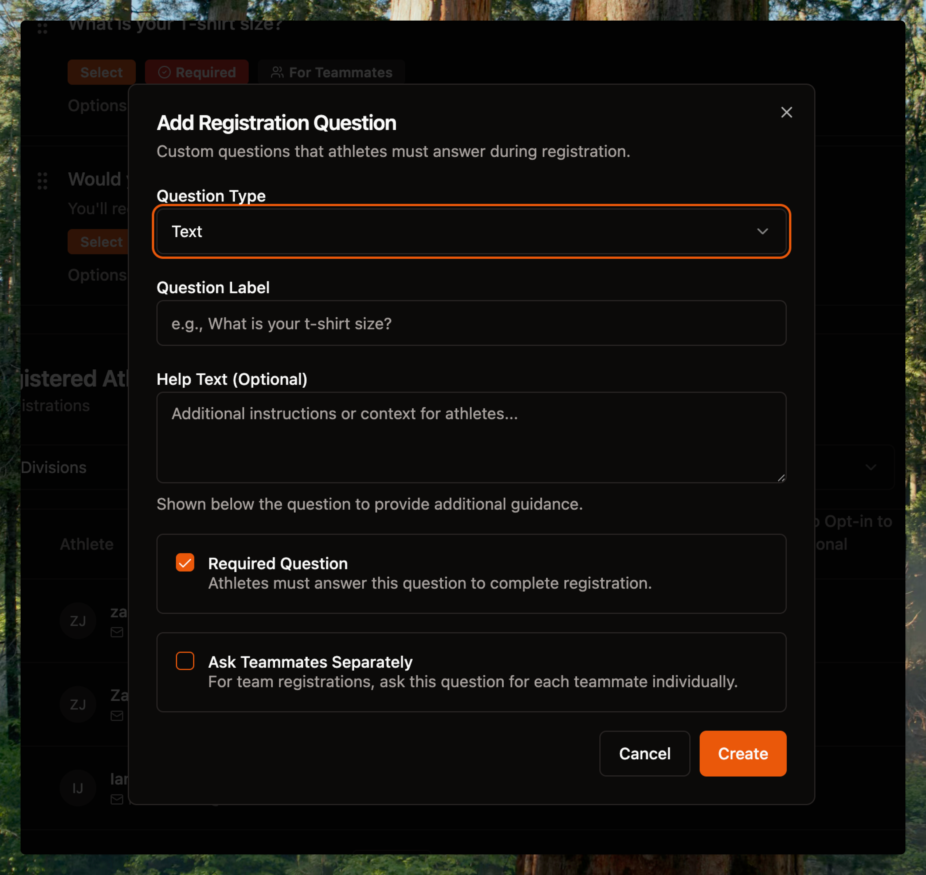 Add question modal