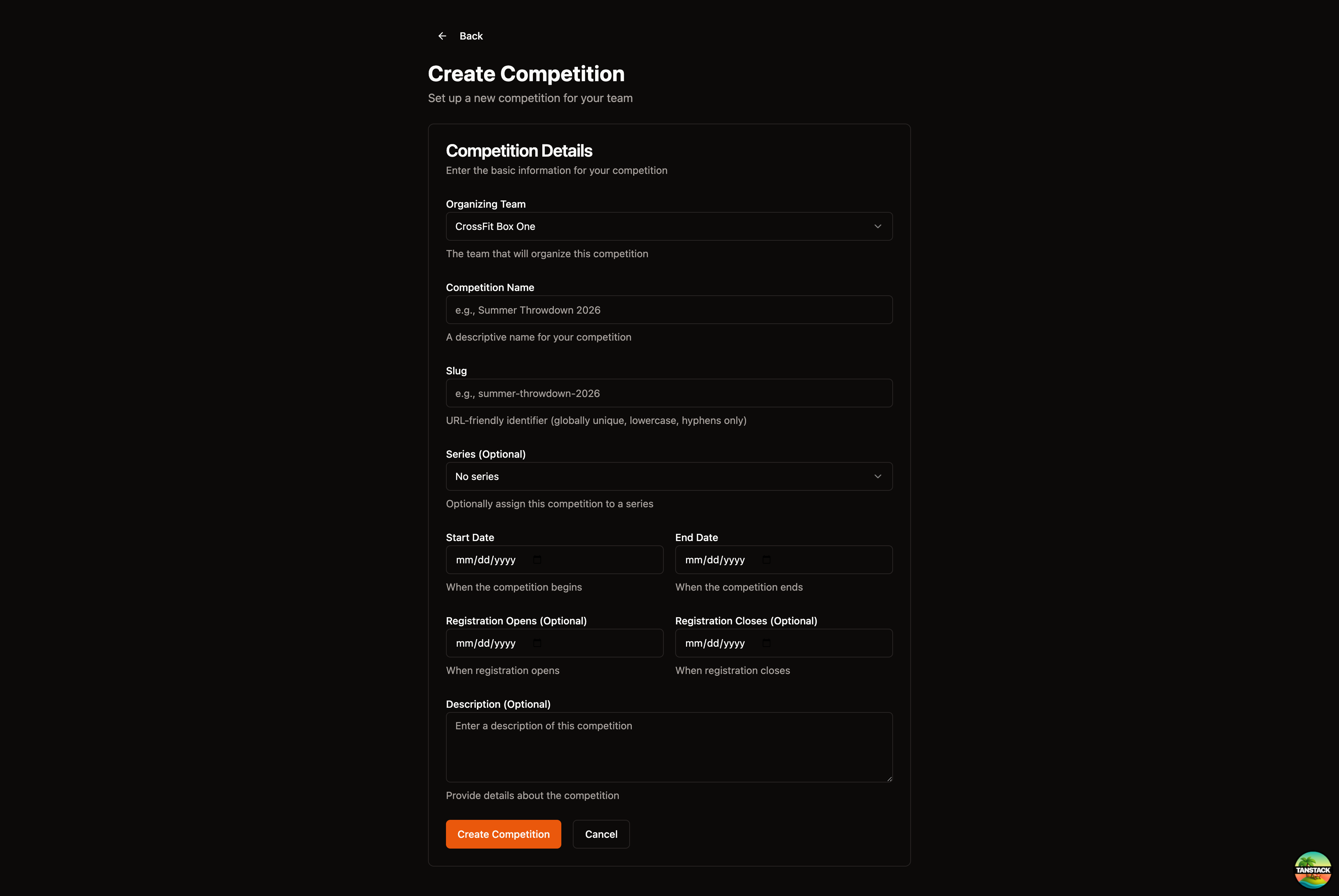 Create Competition Form