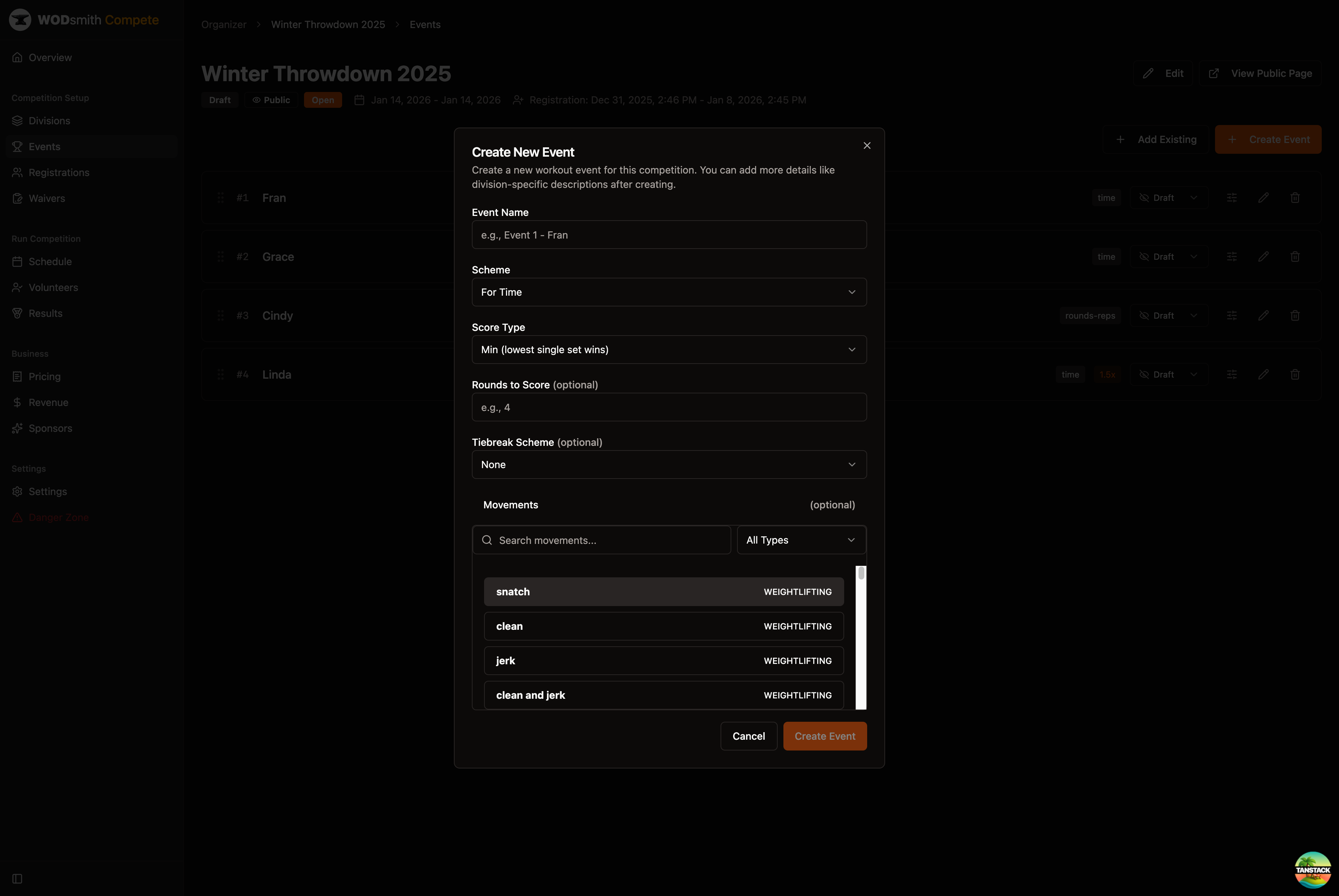 Create Event Dialog