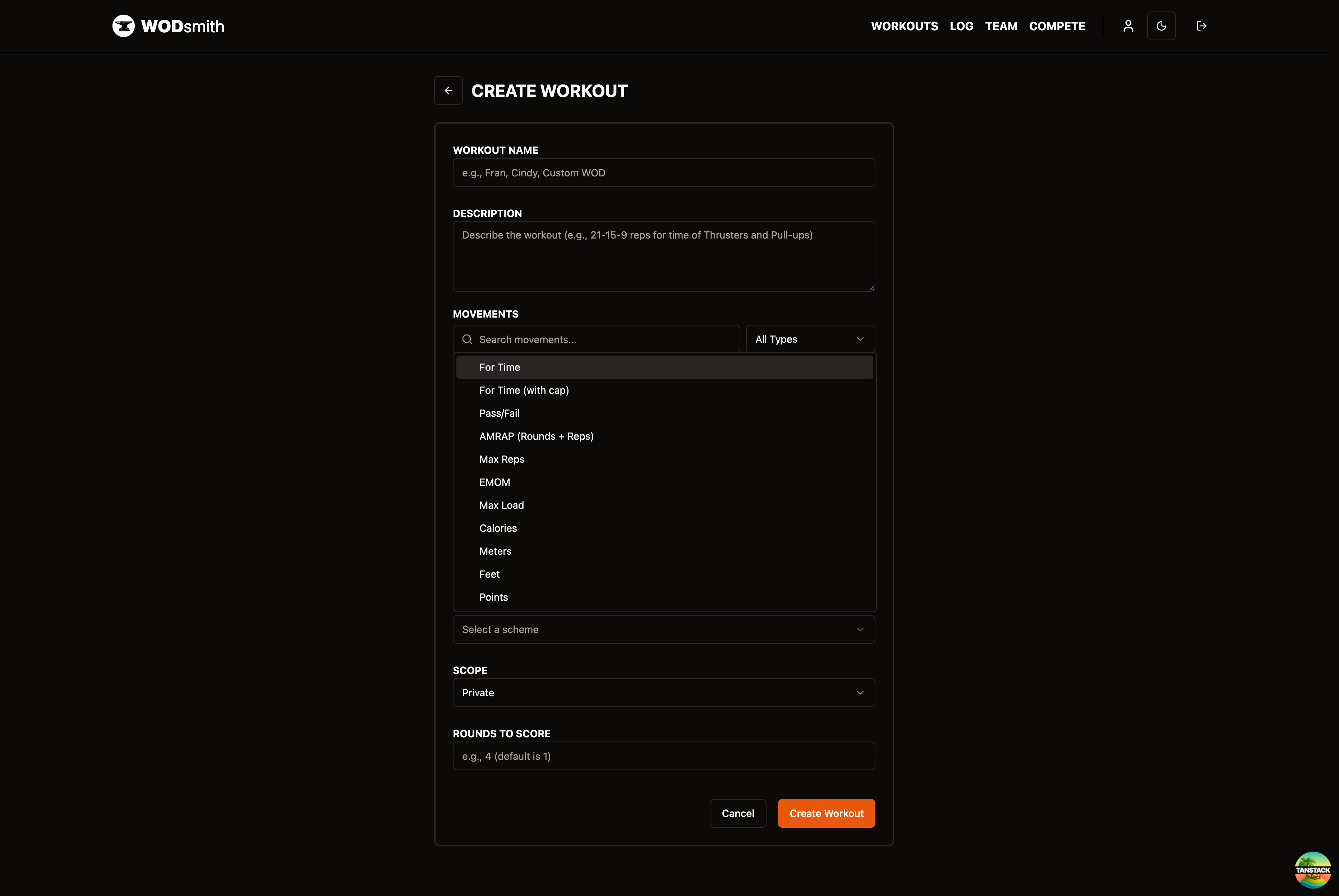Workout Scheme Dropdown